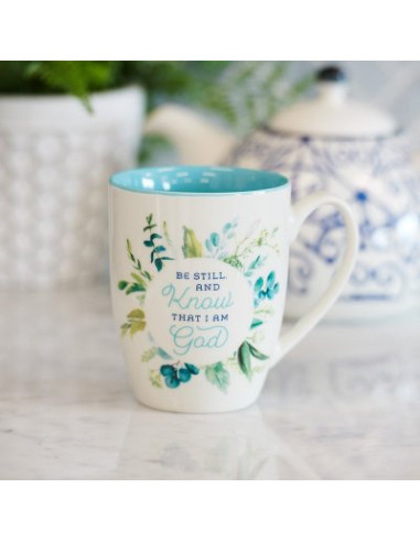 BE STILL AND KNOW TEAL FLORAL CERAMIC
