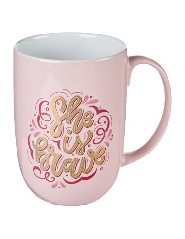 SHE IS BRAVE PINK CERAMIC COFFEE MUG